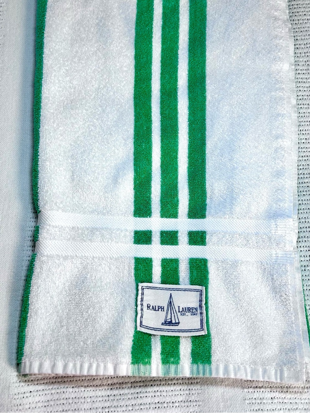 Ralph Lauren Home White Green Stripes Beach Towel
